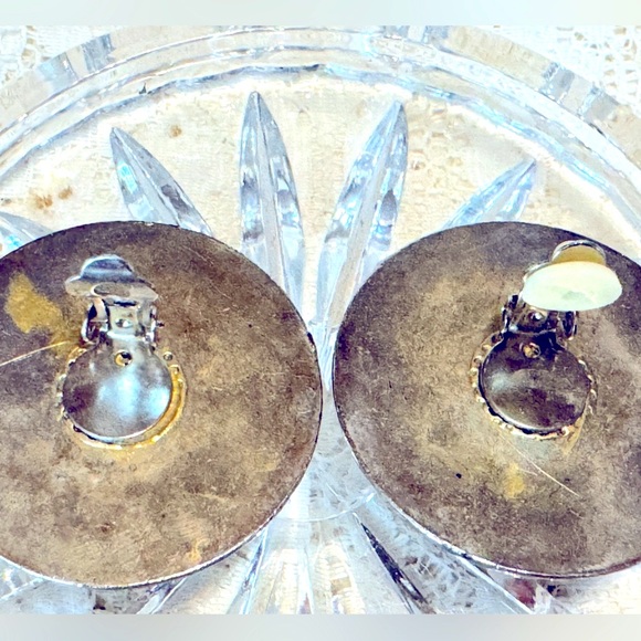 🍁VTG CHUNKY ROUND BLING AMBER CLIP-ON FASHION EARRINGS🍁 - Picture 5 of 6